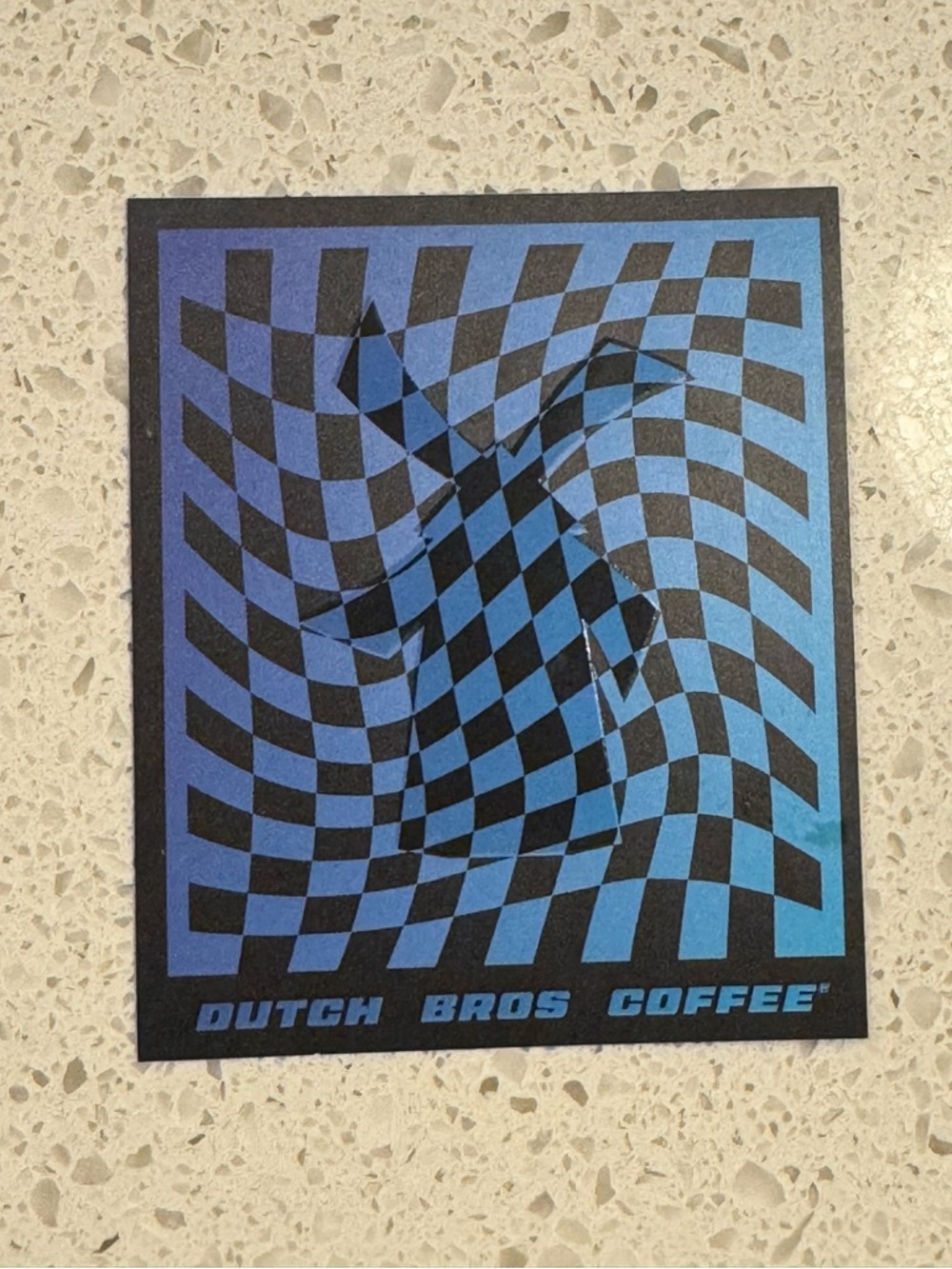 Dutch Bros Coffee Sticker April Fools Limited Edition–IllusionBlue Checkerboard